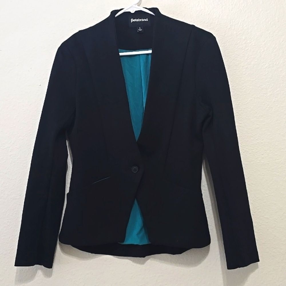 Betabrand Women’s Small Stretch Blazer with Pockets and Green Lining